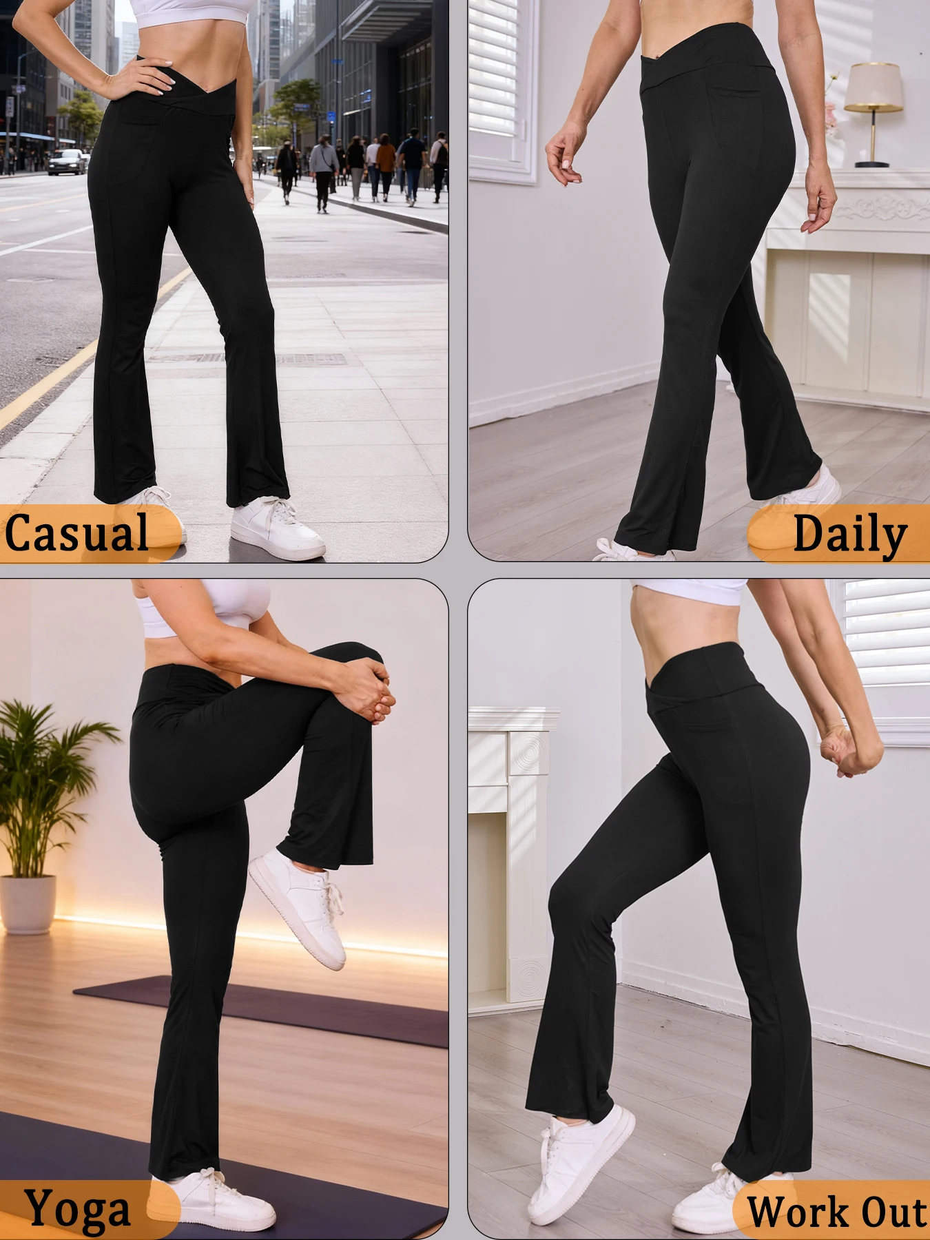 Super Soft Crossover Leggings Women High Waisted Flare with Pockets Tummy Control Yoga Pants 3