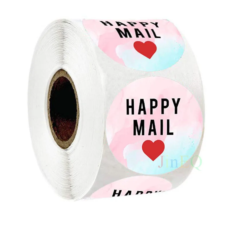 

Круглые наклейки с надписями Happy Mail, 500 шт., наклейки для малого бизнеса, товары для рассылки, упаковочные герметичные наклейки