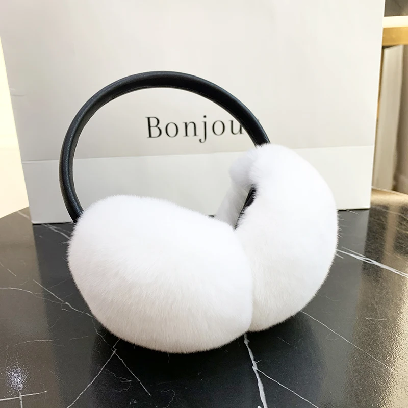 Natural 100% Rex Rabbit Fur Earmuffs Y2k Ear Muffs for Women Winter Apparel Accessories Headphones Cute Fur Earmuffs for Kids