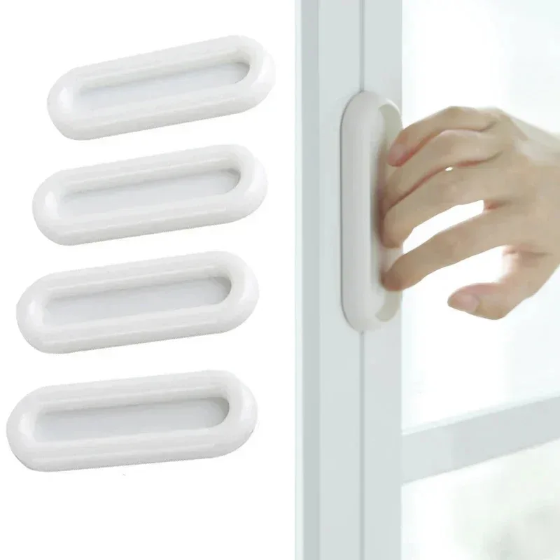 Door Handles 4Pcs Self-adhesive Oval For Interior Doors Glass Window Cabinet Drawer Non-slip Grip Auxiliary
