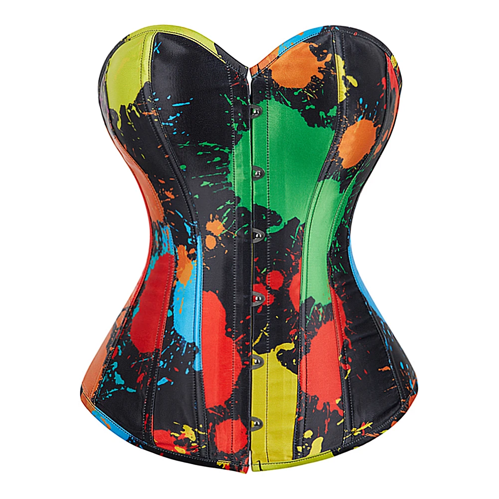

Sexy Corset Top Plus Size Women Bustier Corsets Overbust Vintage Colorful Print Graffiti Color Matching Lingerie Corselet