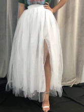 

Tulle Maxi Skirt Women Gauze Fashion Elastic High Waist Floor Jupes Front Slit Asymmetrical Ladies Party Tutu Skirts 2022 New