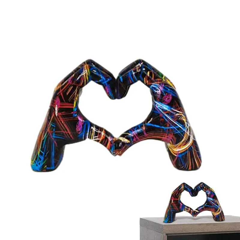 

Heart Hands Sculpture Graffiti Love Gesture Ornament Colorful Painting Heart Hand Sculptures Pop Art Figurines Shelf Decoration