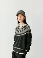 Women Fine Wool Sweater Half-high Collar Color Blocked Pullover Female Cashmere Half Zipper Knitwear Autumn Winter Casual Tops 1