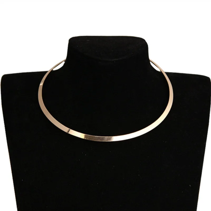 European And American Circle Bright Metal Collar Punk Women Choker Necklace Fashion Short Blade Chain Necklace Torques Jewelry