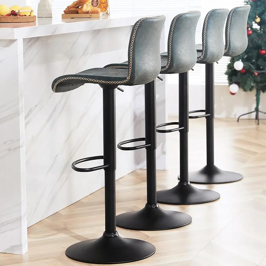 

HeuGah Swivel Bar Stools Set of 4, Counter Height Bar Stools with Back, Adjustable Bar Stools 24" to 32", Deep Teal Faux Leather