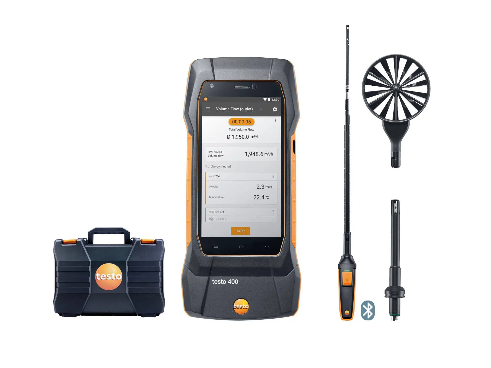 Testo 400 Air Flow Kit With 16Mm Vane Probe 0563 0400 72 Testo 400 Universal Iaq Instrument Set