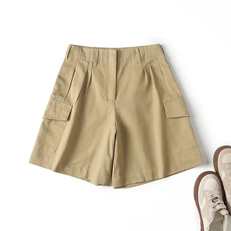 Withered 2024 Summer Bermuda Ladies High Wasit Loose Cotton Shorts Women Fashion Boyfriend Retro Cargo Shorts