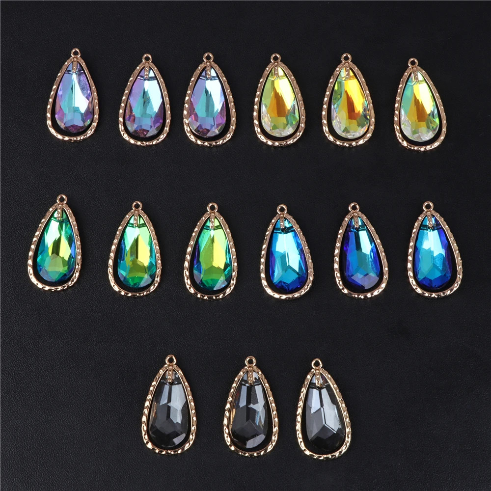 ColorfulCrystalPendantWaterDropShapeCharmsMetalLaserColor