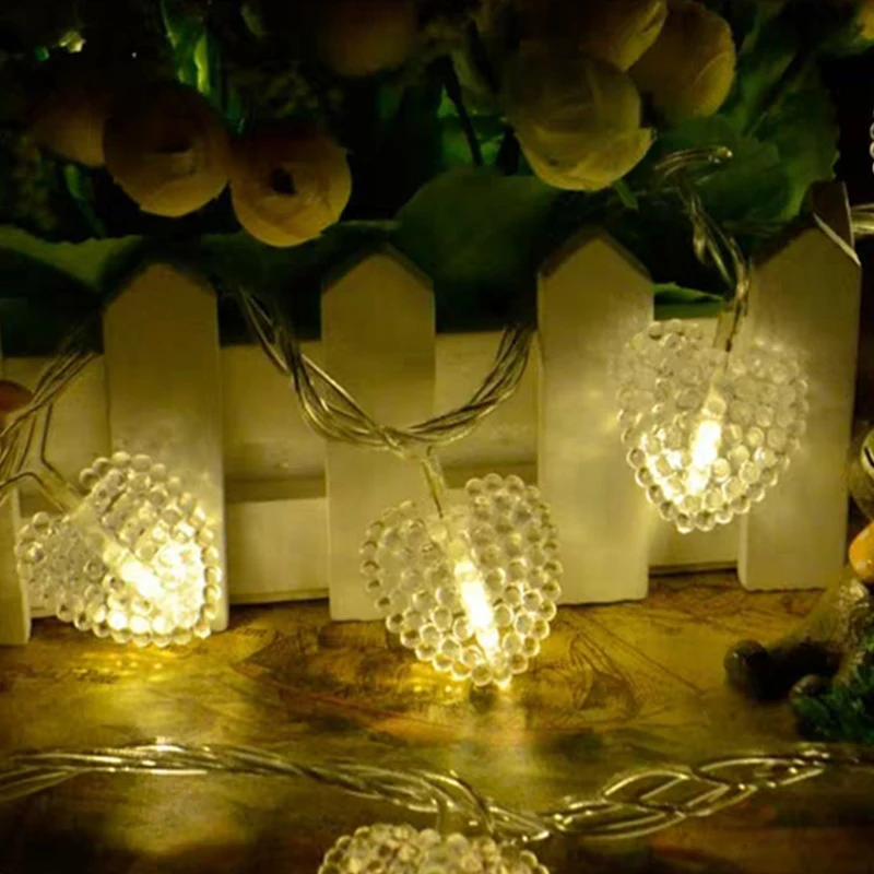 10/40/60 Lights LED String Fairy Lights Crystal Love Flower Garland for Indoor Wedding Festival Party Decors Solar Energy Light