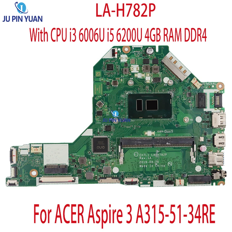 

LA-H782P For ACER Aspire 3 A315-51-34RE REV: 1.A Laptop Motherboard With CPU i3 6006U i5 6200U 4GB RAM DDR4 100% Fully Tested