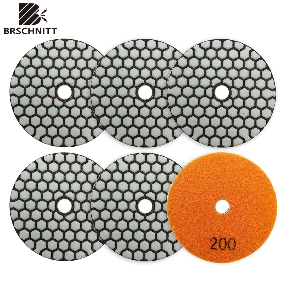 BR Grit 200 2/6pcs Dia 100mm Polishing Disc Dry Diamond Polishing Pad Set for Marble Granite Ceramic Stone Dry Polisher Grinder dry vacuum brazed diamond drilling core bit porcelain tile drill bit marble granite stone masonry hole saw for m14 angle grinder