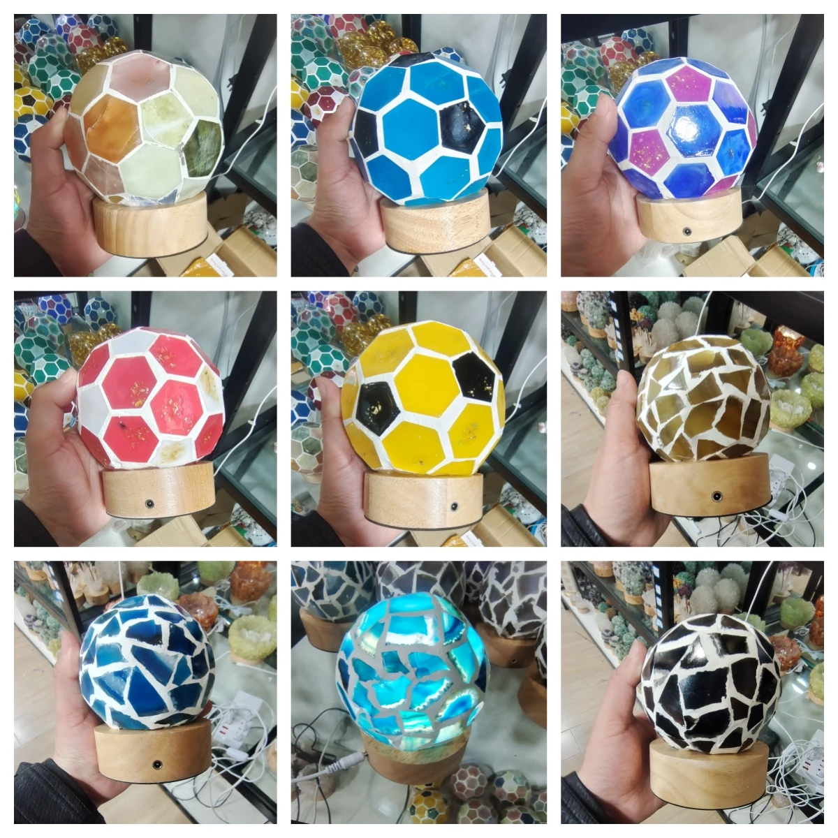 

1pc Football Shape Natural Rock Crystal Quartz Geode Decor bedside Table Night Light Soccer Energy reiki healing Gem Home Decor