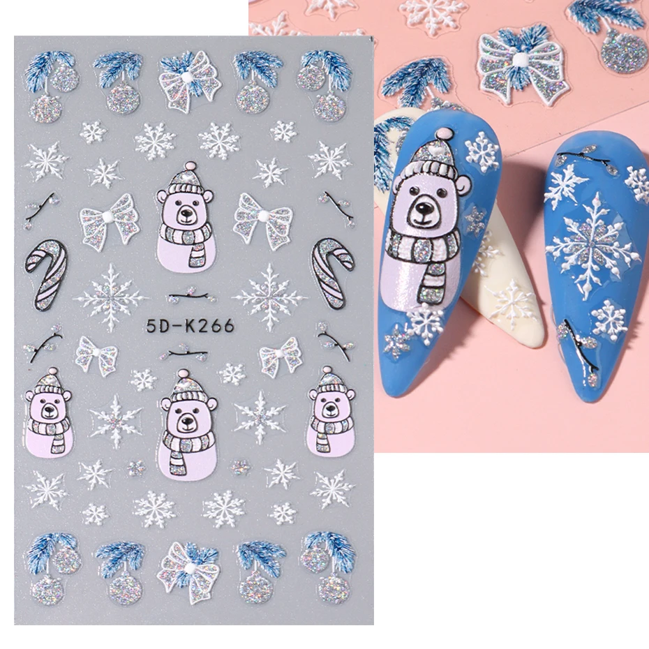 Description Picture 5 of item4pcs 5D Cute Christmas Snowman Nails Decals Winter Snowflake Santa Claus Snow Nail Stickers Slider Decoration Embossed Manicure