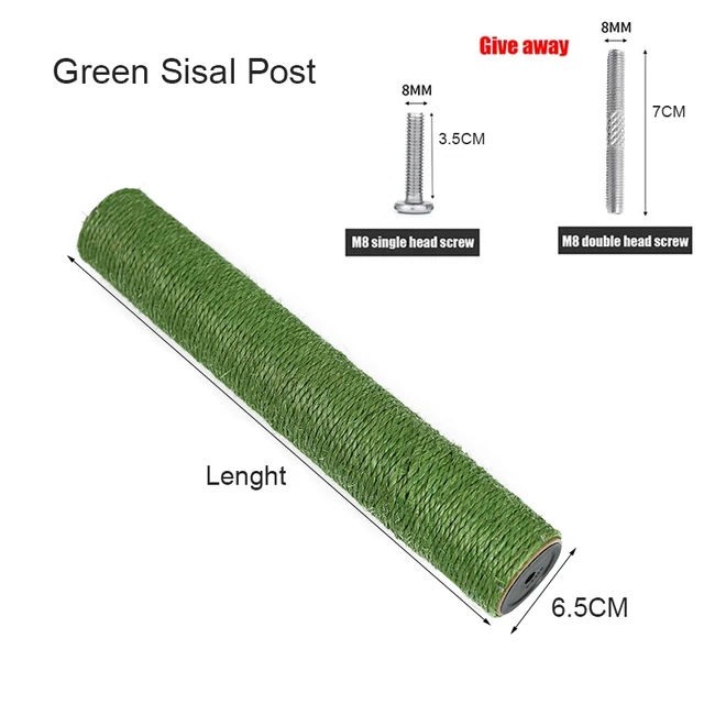 Cat Scratching Post Replacement Sisal Tree Refill Pole with M8 Screw Sisal Scratch Post Replacement Parts and Extension Post 6