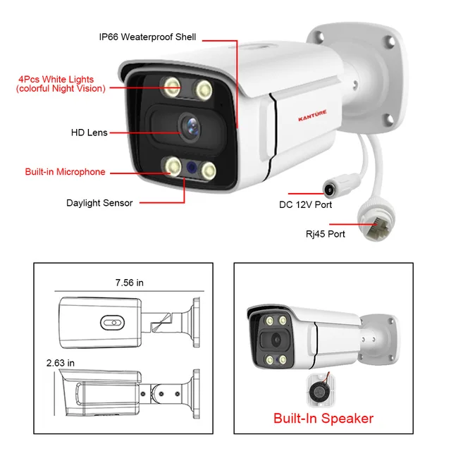 KANTURE 4K POE IP Camera 8MP Waterproof Two Way Audio Color Night Vision Security Camera for Video Surveillance NVR System 6