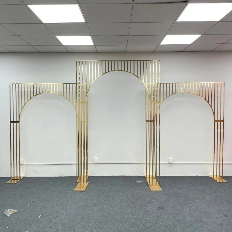 

3Pcs/set New Wedding arch Iron Screen Gold Plated Frame Wedding Backdrop Decor Props Geometry Artificial Flower Stand