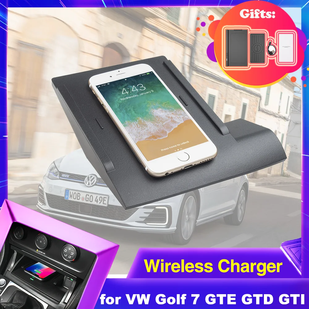 15W Car Wireless Charging Pad for Volkswagen VW Golf 7 Mk7 GTE GTD GTI 20132020 Phone Fast