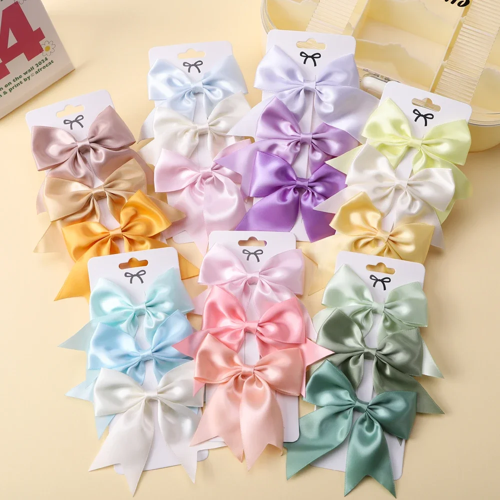 2/3Pcs Lovely Solid Color Ribbon Bows Hair Clip for Kids Girls Hairpins Barrettes Handmade Baby Headwear Kids Hair Accessories 3