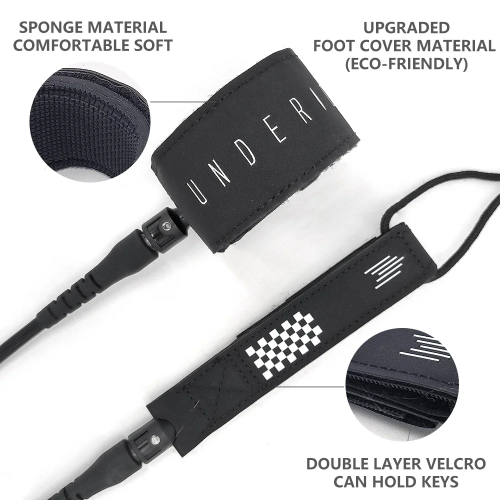 Surf Rope SUP Board PRO SERIES Surfboard Leash 7mm6-9FT Non-Slip Upgrade TPU Double Stainless Swivel Surfing Foot Rope