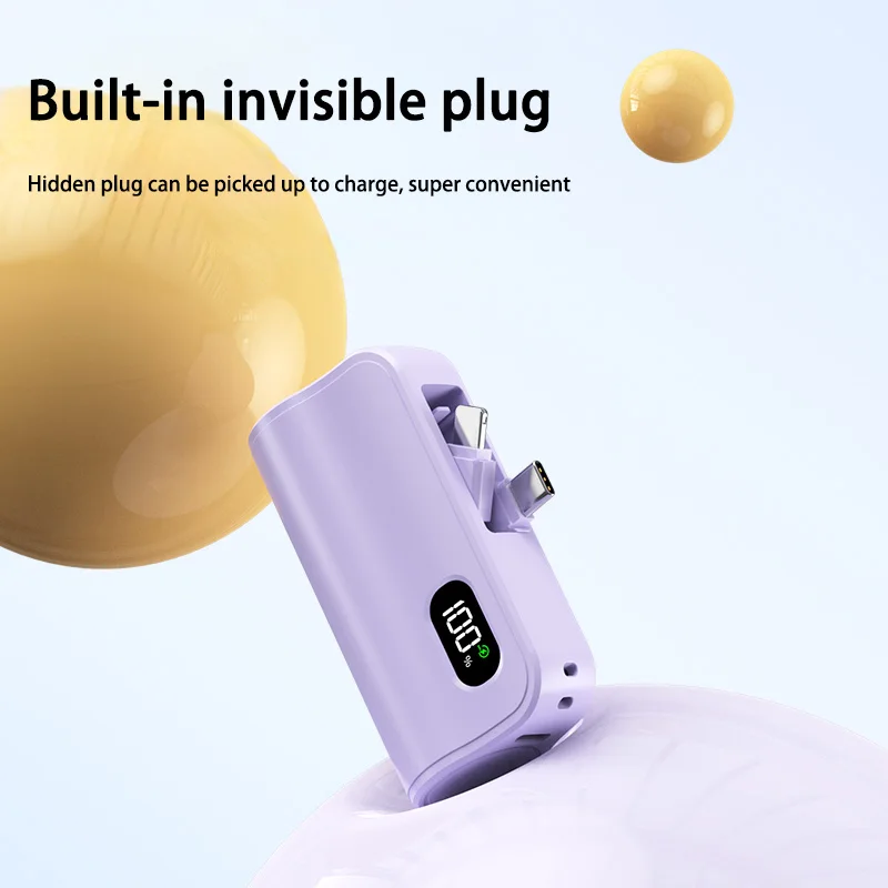 50000mah Capsule Power Bank 120w Hidden Dual Interface Compact Portable Mobile Power Bank Mini Fast Charging For Iphone Samsung 2