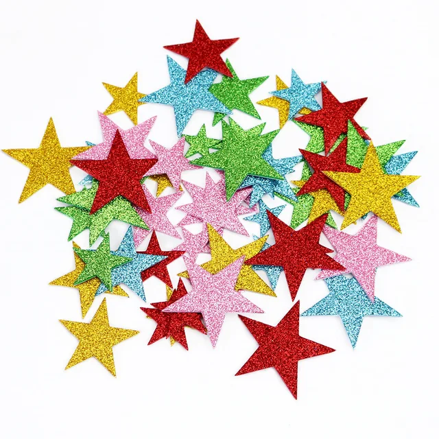 210pcs/lot Multicolor Glitter Foam Star Shape EVA Stickers