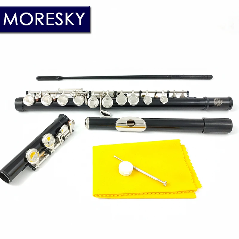 MORESKYFlute16CloseHolesCKeysInstrumentCupronickelNickelPlatedBlackFluteWithEKey.jpg