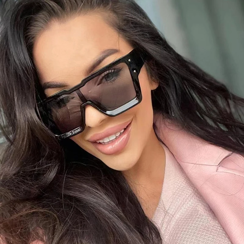 

SO&EI Oversized Square Women One Piece Sunglasses Shades UV400 Vintage Brand Designer Gradient Mirror Men Rivets Sun Glasses