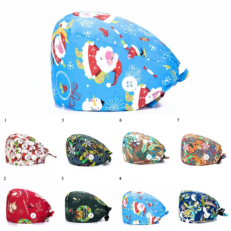 

Cute Cartoon Print Nurse Cap Women Pet Hospital Cotton Blended Surgical Cap Doctor Operating Room Hat Printed Nurse Hat