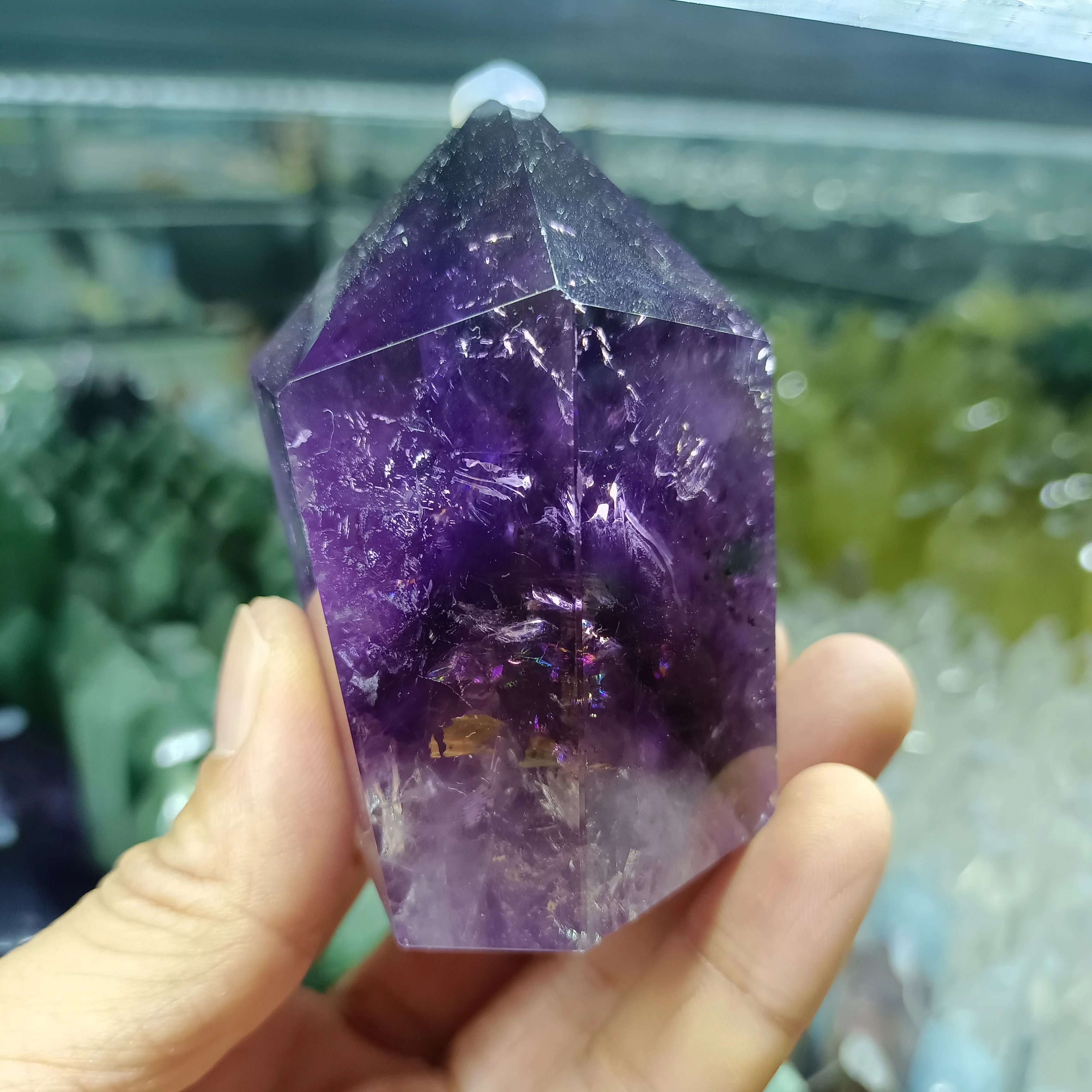 Natural Brazil Amethyst Obelisk Energy Column,Purple Quartz Crystal Wand,Mineral Reiki Healing Wealth Stone,Degaussing Decor 5