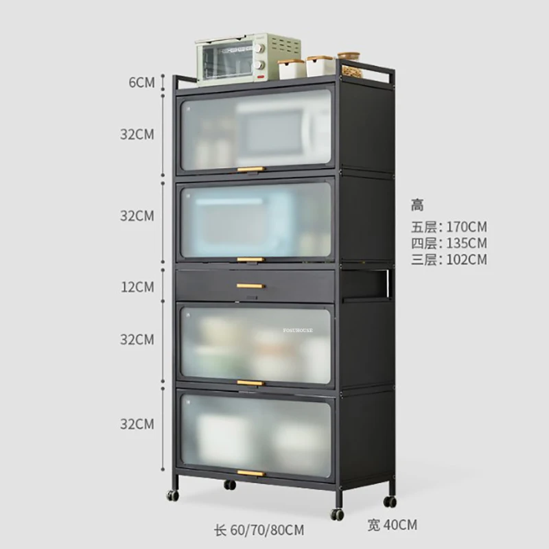Modern Mobile Kitchen Cabinets Home Floor Multi-layer Storage Cabinet with Doors Multi-functional Side Cabinet Kitchen Furniture 5