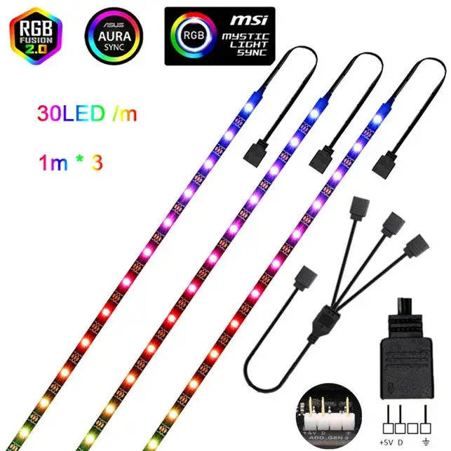 Addressable Rainbow PC Digital WS2812b LED Strip Light for 5V 3pin ARGB Header PC Case Asus Aura Sync RGBIC Fusion MSI Mystic - Image 18