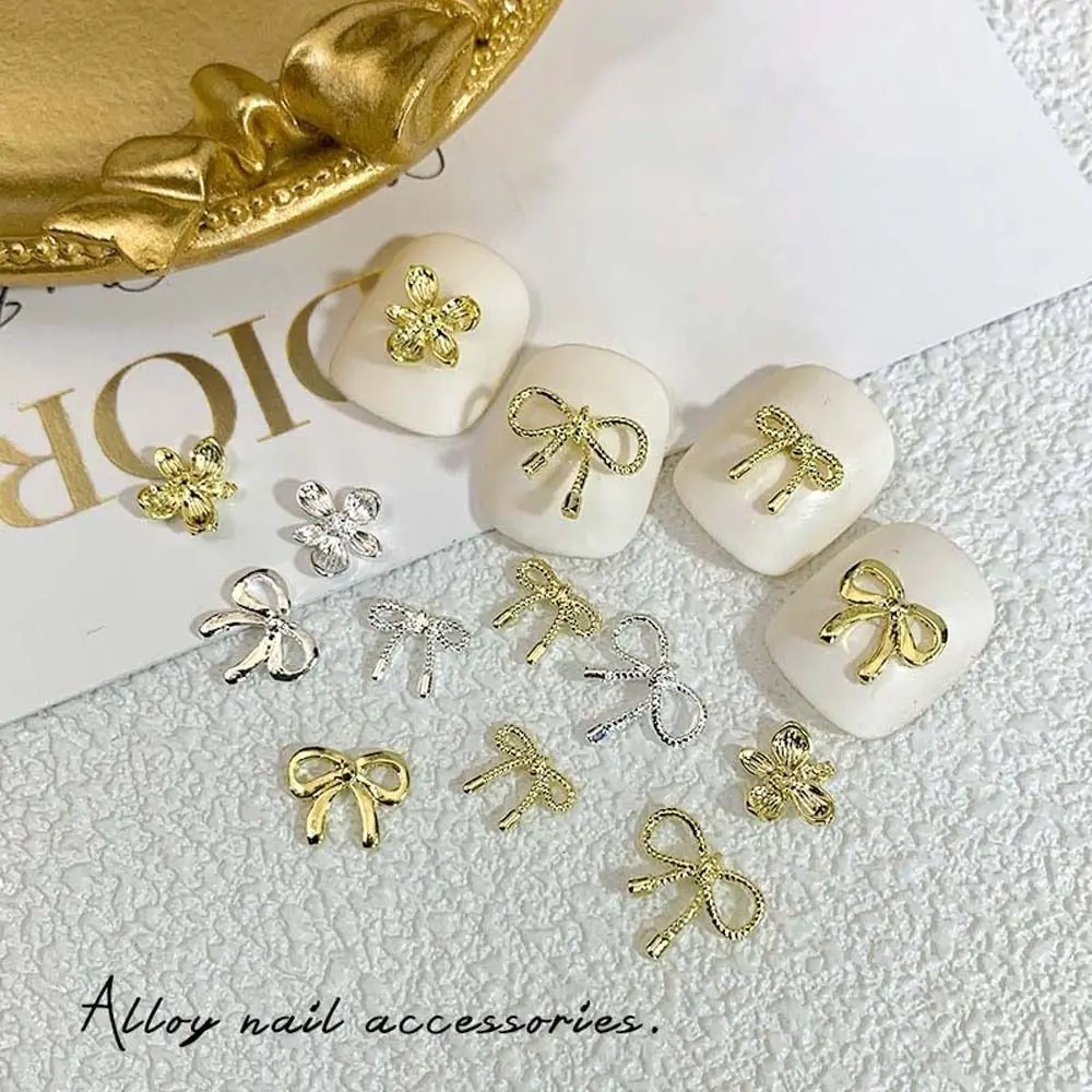 Gold Silver Flowers Manicure Accessories Nail Rhinestones Nail Art Jewelry Bow Nail Decorations 3D Nail Art Drills