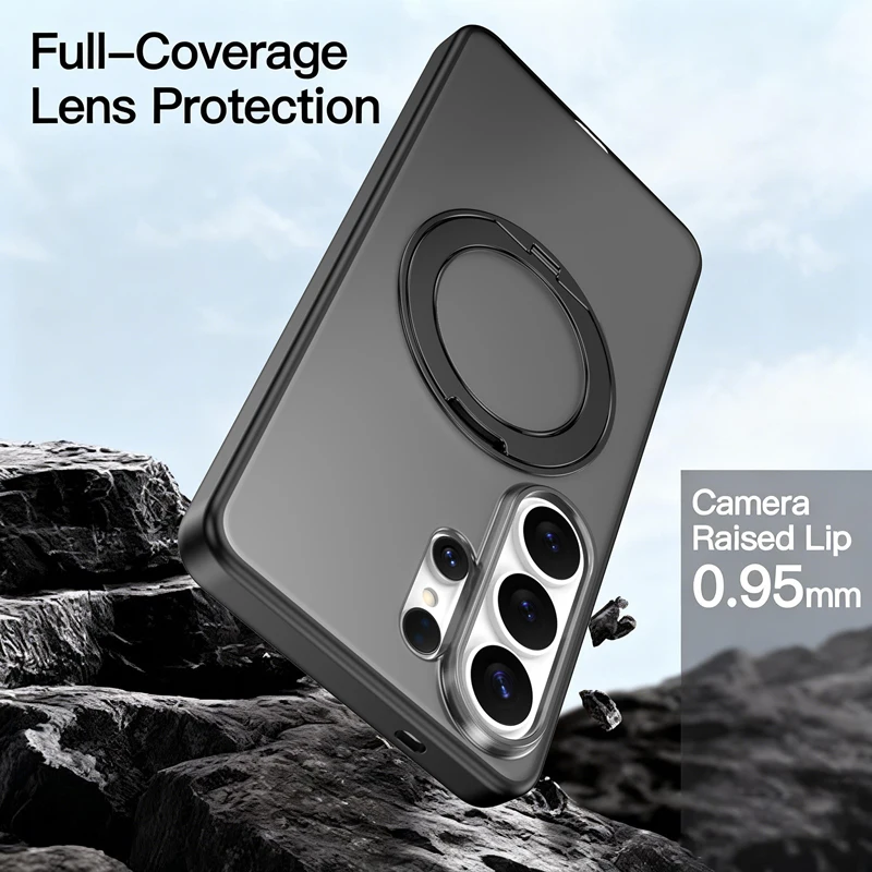Ultra-Thin Magnetic Matte Case with Rotatable Ring Cover - Anti-Fingerprint Protection