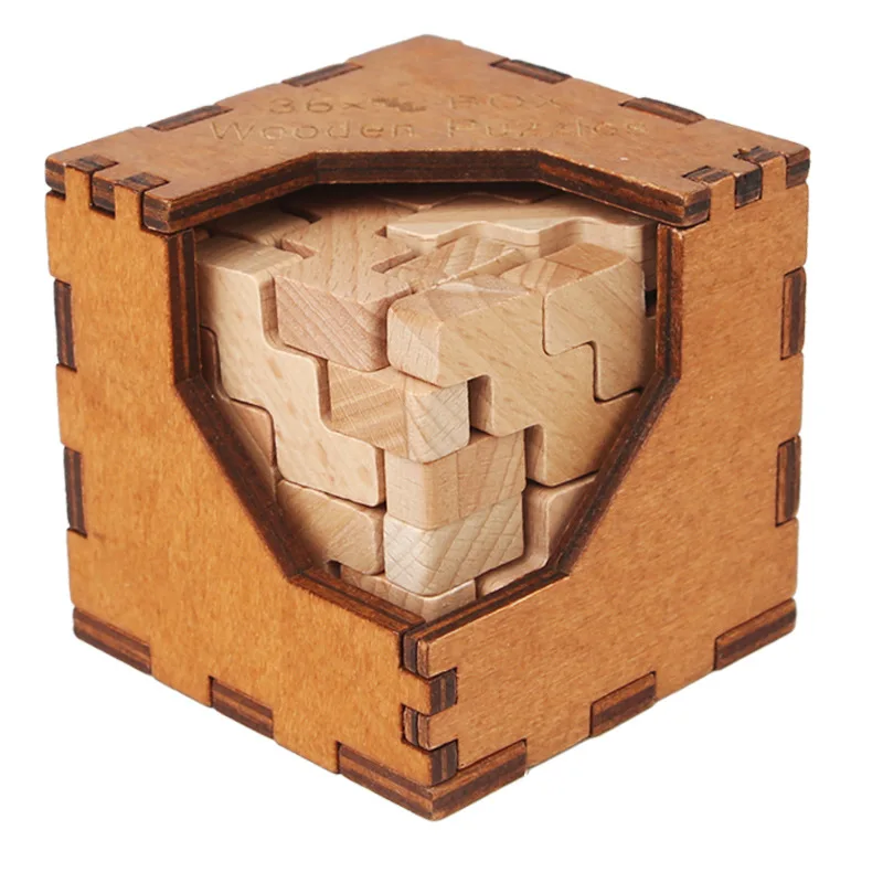 3D Wooden Logic Brain Teasers Cube Box Puzzles Game Mojo the 36 Why Box Wooden Puzzles Assemble Blocks into 1 Cube Puzzle Toys Puzzle Cube Magic Puzzle Cube