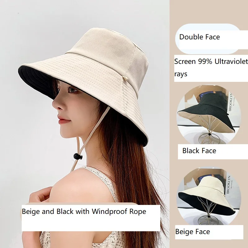 Fisherman Hat Women's Summer Face Cover Sun Screen Large Brim Sunshade Hat Internet Celebrity Double-Sided And Versatile sun hat women hat