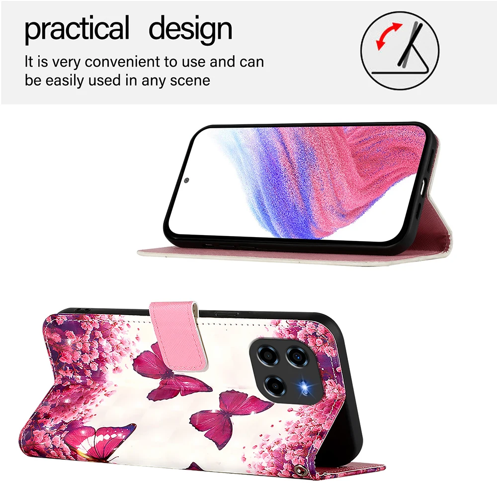 Chic Printed Patterns Wallet Case with Card Holder & Strap - Shockproof Leather Phone Cover