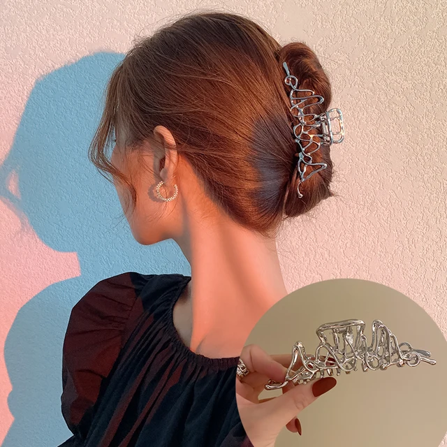 AWAYTR Rhinestone Metal Hair Claw Crab Clip For Women Girls Shiny Barrette Hairpin Crystal Pearl Hair Accessories Jewelry Gift CB0742A 11cm