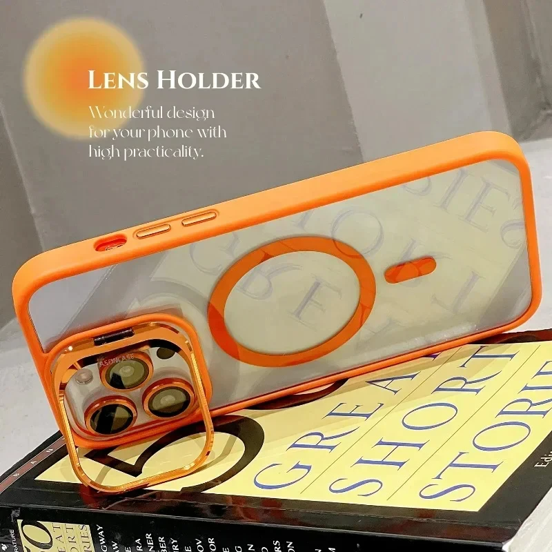 Case For iPhone 15 Pro Max iPhone 15 Pro 14 13 12 Case Clear Camera Lens Protector Magnetic Magsafe Stand Stash Stand Phone Cove