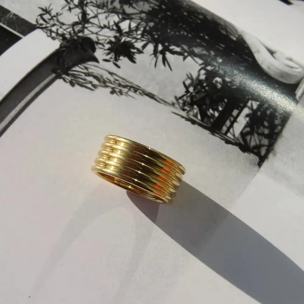 Punk Minimalist Three Layers Metal Circle Rings Smooth Gold&silver Color Colorblocked Simple Finger Ring for Women Men Bijoux