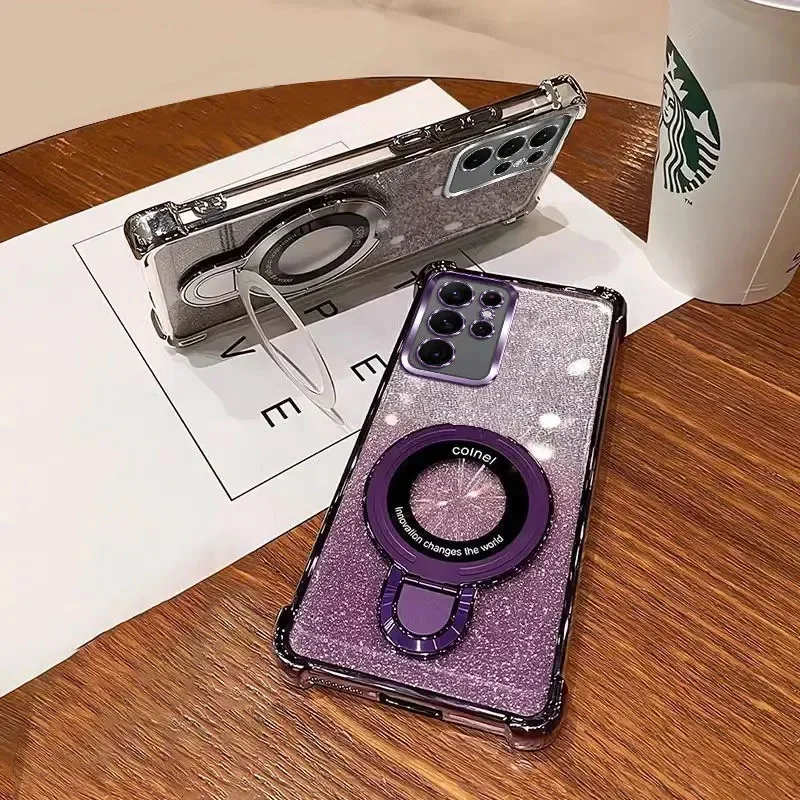 Shockproof Plating Magnetic Crystal Holder Bracelet Soft Phone Case