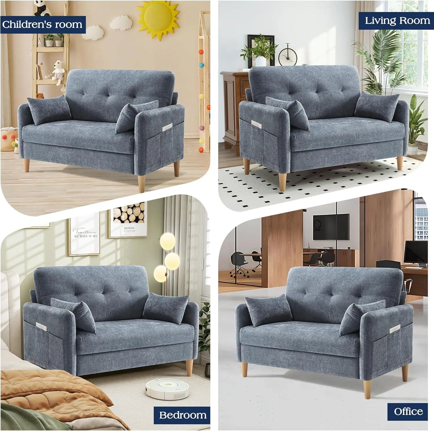 Loveseat Sofa, 47” Small Couch for Living Room,Comfy Chenille Fabric Love Seat for Bedroom with Throw Pillow,Removable Cushion
