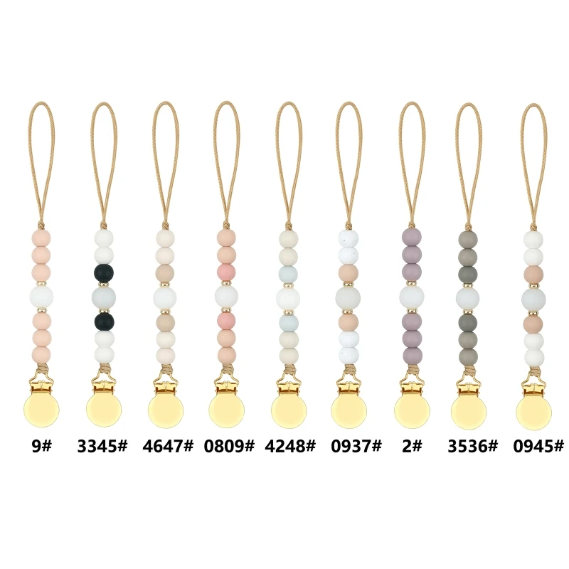 

2024 New Baby Pacifier Clips Silicone Beads Wooden Ring Pacifier Chain Infant Nipple