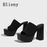 Hlieny Roma Style Knitted Platform Slippers Chunky High Heels Women Peep Toe Fashion Pumps Ladies Shoes Sandals Size 35-42 - Image 6