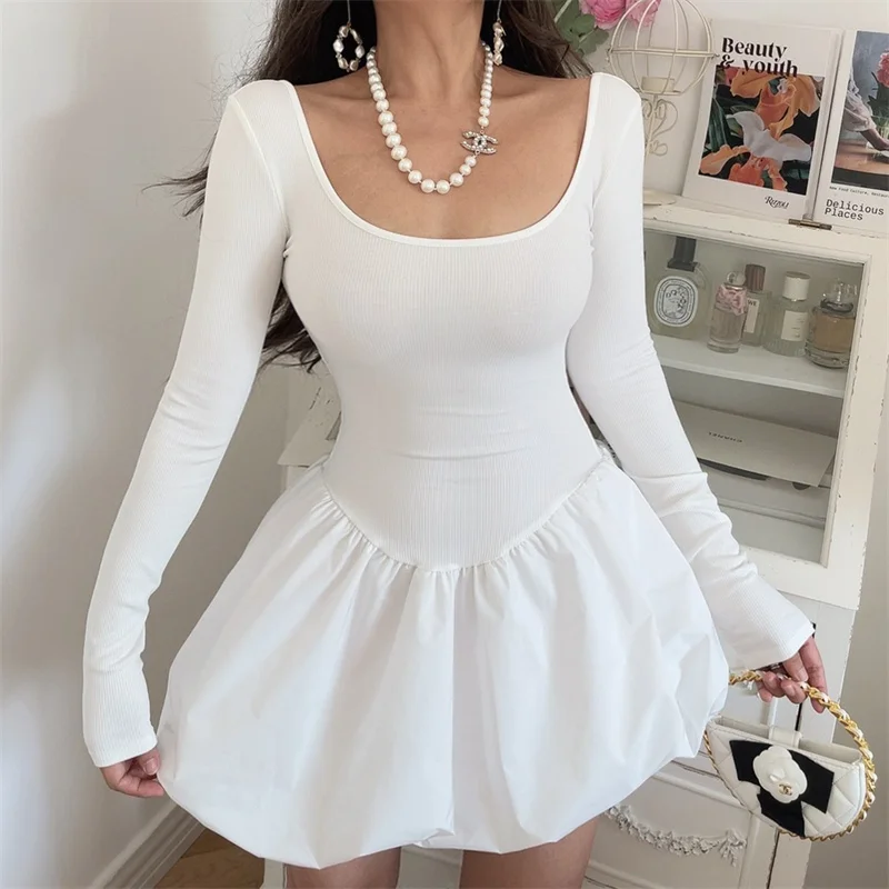 Women Solid Mini Dresses for Women Spicy Girl Party Long Sleeve A-line Classic Bottoming Elastic Autumn Female Clothing New
