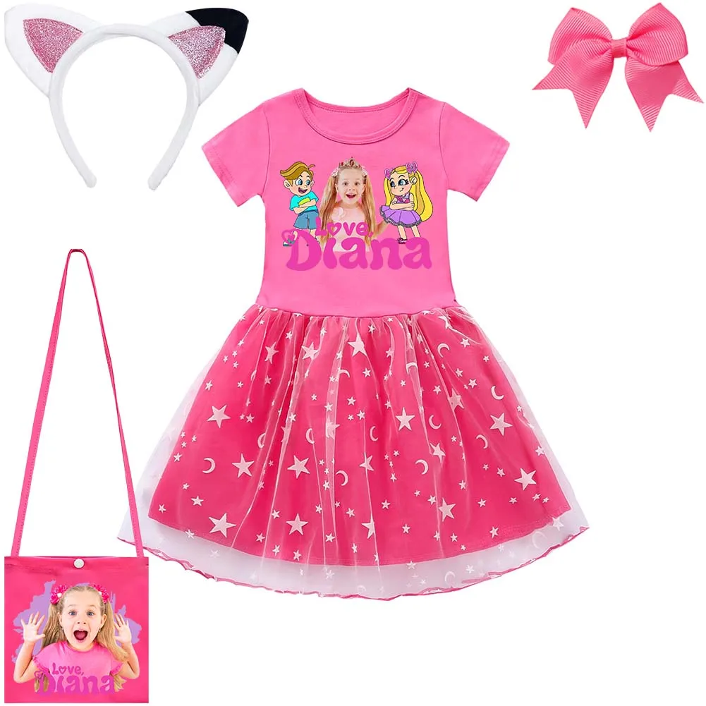 Diana and Roma Clothes Kids Princess Dress with Bag Hairbands Hairpins Cotton Mesh Dresses Children Halloween Wedding Vestidos girls dress,princess costume,kids clothes