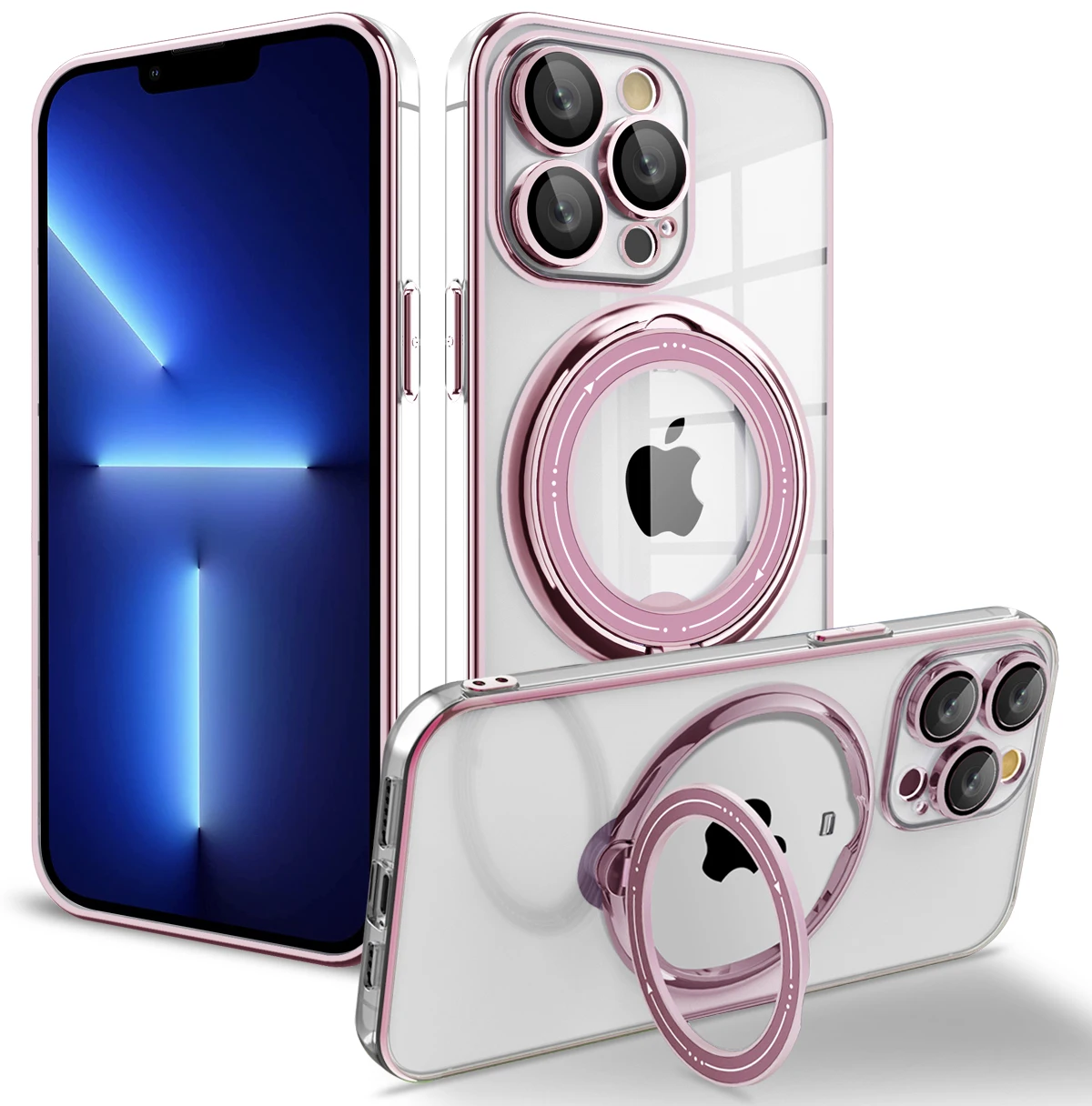 360 Rotating Bracket Ring Holder Car Mount Case for iPhone 15 14 13 12 11 Pro Max Magsafe Magnetic Wireless Charging Clear Cover