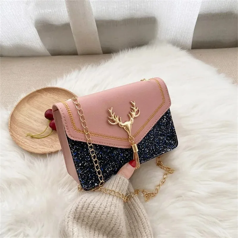 New Women Shoulder Bag Deer Head Decoration Messenger Bags PU Leather Underarm Luxury Designer Chain Lady Small Square Handbag