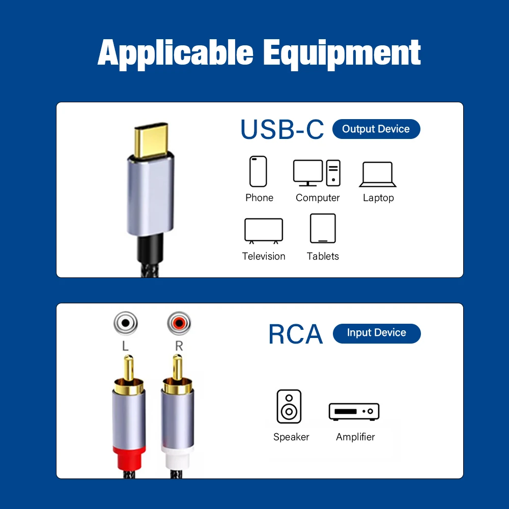 USB C to RCA Audio Cable for Speaker Amplifier with Multiple Length Options