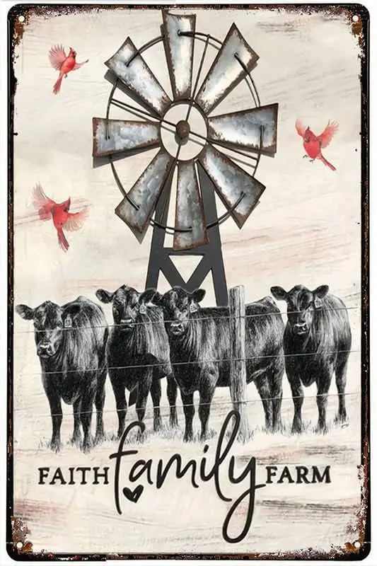 Забавный металлический жестяной знак Cardinal Windmill Black Cow Faith Family Farm Новинка Ретро металлический брикет Бар Паб Клуб кафе дом de